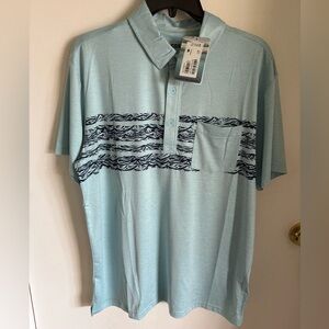Costa NWT Light Blue Polo with Navy Patterned Shirt, front pocket. Size Medium